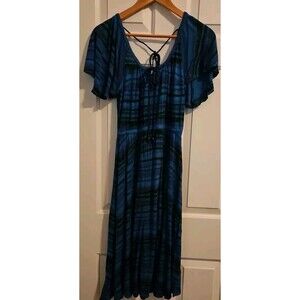 Plenty by Tracy Reese Midi Blue Stripe Small Dress Flowy Stretchy See Pic Flawed